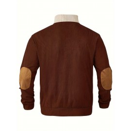 Mens Retro Color Block Knitted Mid Stretch Stand Collar Pullover Sweater - Warm, Casual, Long Sleeve, Button Front, Machine Washable - Perfect for Fall and Winter, Old Money Style