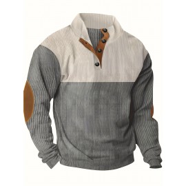 Mens Retro Color Block Knitted Mid Stretch Stand Collar Pullover Sweater - Warm, Casual, Long Sleeve, Button Front, Machine Washable - Perfect for Fall and Winter, Old Money Style