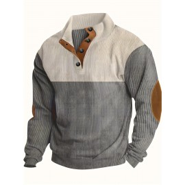 Mens Retro Color Block Knitted Mid Stretch Stand Collar Pullover Sweater - Warm, Casual, Long Sleeve, Button Front, Machine Washable - Perfect for Fall and Winter, Old Money Style