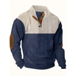 Mens Retro Color Block Knitted Mid Stretch Stand Collar Pullover Sweater - Warm, Casual, Long Sleeve, Button Front, Machine Washable - Perfect for Fall and Winter, Old Money Style