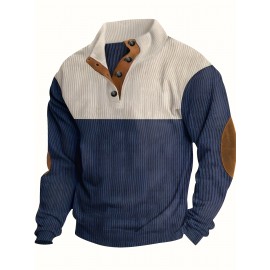 Mens Retro Color Block Knitted Mid Stretch Stand Collar Pullover Sweater - Warm, Casual, Long Sleeve, Button Front, Machine Washable - Perfect for Fall and Winter, Old Money Style