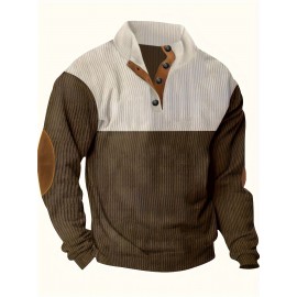 Mens Retro Color Block Knitted Mid Stretch Stand Collar Pullover Sweater - Warm, Casual, Long Sleeve, Button Front, Machine Washable - Perfect for Fall and Winter, Old Money Style
