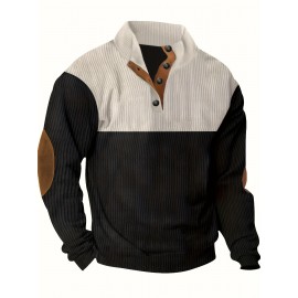 Mens Retro Color Block Knitted Mid Stretch Stand Collar Pullover Sweater - Warm, Casual, Long Sleeve, Button Front, Machine Washable - Perfect for Fall and Winter, Old Money Style