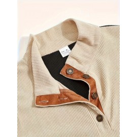 Mens Retro Color Block Knitted Mid Stretch Stand Collar Pullover Sweater - Warm, Casual, Long Sleeve, Button Front, Machine Washable - Perfect for Fall and Winter, Old Money Style