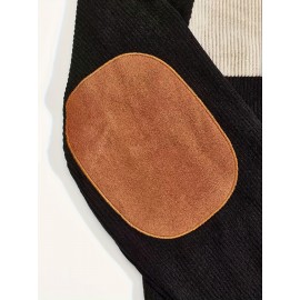 Mens Retro Color Block Knitted Mid Stretch Stand Collar Pullover Sweater - Warm, Casual, Long Sleeve, Button Front, Machine Washable - Perfect for Fall and Winter, Old Money Style