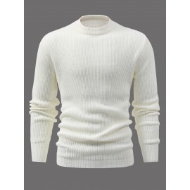 Comfortable Mens Knitted Pullover Sweater - Stylish & Warm with Mid Stretch Round Neck - All-Match Fall Winter Essential for Cool Days