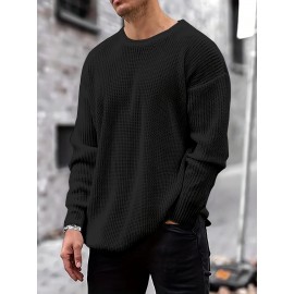 Comfortable Mens Knitted Pullover Sweater - Stylish & Warm with Mid Stretch Round Neck - All-Match Fall Winter Essential for Cool Days