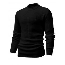 Comfortable Mens Knitted Pullover Sweater - Stylish & Warm with Mid Stretch Round Neck - All-Match Fall Winter Essential for Cool Days