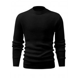 Comfortable Mens Knitted Pullover Sweater - Stylish & Warm with Mid Stretch Round Neck - All-Match Fall Winter Essential for Cool Days