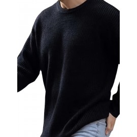 Comfortable Mens Knitted Pullover Sweater - Stylish & Warm with Mid Stretch Round Neck - All-Match Fall Winter Essential for Cool Days