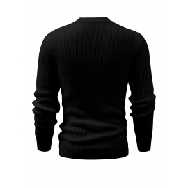 Comfortable Mens Knitted Pullover Sweater - Stylish & Warm with Mid Stretch Round Neck - All-Match Fall Winter Essential for Cool Days