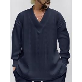 Cozy Cable Knit Sweater - Men's Casual Warm Loose Fit V Neck Pullover Sweater for Fall Winter - Soft Cotton Blend, Slightly Stretchy, Old Money Style, Perfect for Outdoor Activities