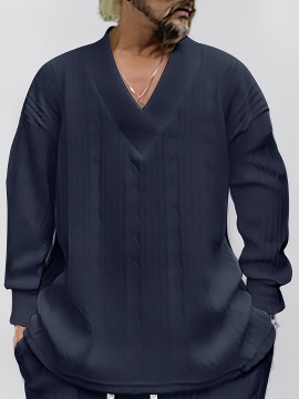 Cozy Cable Knit Sweater - Men's Casual Warm Loose Fit V Neck Pullover Sweater for Fall Winter - Soft Cotton Blend, Slightly Stretchy, Old Money Style, Perfect for Outdoor Activities