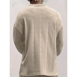 Cozy Cable Knit Sweater - Men's Casual Warm Loose Fit V Neck Pullover Sweater for Fall Winter - Soft Cotton Blend, Slightly Stretchy, Old Money Style, Perfect for Outdoor Activities
