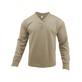 Cozy Cable Knit Sweater - Men's Casual Warm Loose Fit V Neck Pullover Sweater for Fall Winter - Soft Cotton Blend, Slightly Stretchy, Old Money Style, Perfect for Outdoor Activities
