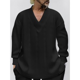 Cozy Cable Knit Sweater - Men's Casual Warm Loose Fit V Neck Pullover Sweater for Fall Winter - Soft Cotton Blend, Slightly Stretchy, Old Money Style, Perfect for Outdoor Activities
