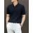 Men's Stripe Pattern Medium Stretch Short Sleeve Lapel Sweater, Men's Casual Solid Color V-Neck Top For Daily Wear & Business Clothing