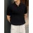 Men's Stripe Pattern Medium Stretch Short Sleeve Lapel Sweater, Men's Casual Solid Color V-Neck Top For Daily Wear & Business Clothing