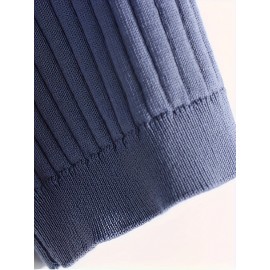 Men's Stripe Pattern Medium Stretch Short Sleeve Lapel Sweater, Men's Casual Solid Color V-Neck Top For Daily Wear & Business Clothing