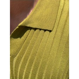 Men's Stripe Pattern Medium Stretch Short Sleeve Lapel Sweater, Men's Casual Solid Color V-Neck Top For Daily Wear & Business Clothing