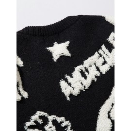 Cute Rabbit Chenille Embroidery Sweater - Soft and Cozy Knitted Fabric, Classic Crew Neck Pullover Design, Warm and Toasty for Cold Weather, Perfect for Casual Daily Wear - Ideal for Fall and Winter Seasons, Great Gift for Men