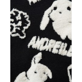 Cute Rabbit Chenille Embroidery Sweater - Soft and Cozy Knitted Fabric, Classic Crew Neck Pullover Design, Warm and Toasty for Cold Weather, Perfect for Casual Daily Wear - Ideal for Fall and Winter Seasons, Great Gift for Men