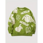 Cute Rabbit Chenille Embroidery Sweater - Soft and Cozy Knitted Fabric, Classic Crew Neck Pullover Design, Warm and Toasty for Cold Weather, Perfect for Casual Daily Wear - Ideal for Fall and Winter Seasons, Great Gift for Men