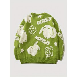 Cute Rabbit Chenille Embroidery Sweater - Soft and Cozy Knitted Fabric, Classic Crew Neck Pullover Design, Warm and Toasty for Cold Weather, Perfect for Casual Daily Wear - Ideal for Fall and Winter Seasons, Great Gift for Men