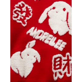 Cute Rabbit Chenille Embroidery Sweater - Soft and Cozy Knitted Fabric, Classic Crew Neck Pullover Design, Warm and Toasty for Cold Weather, Perfect for Casual Daily Wear - Ideal for Fall and Winter Seasons, Great Gift for Men
