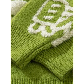 Cute Rabbit Chenille Embroidery Sweater - Soft and Cozy Knitted Fabric, Classic Crew Neck Pullover Design, Warm and Toasty for Cold Weather, Perfect for Casual Daily Wear - Ideal for Fall and Winter Seasons, Great Gift for Men