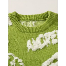 Cute Rabbit Chenille Embroidery Sweater - Soft and Cozy Knitted Fabric, Classic Crew Neck Pullover Design, Warm and Toasty for Cold Weather, Perfect for Casual Daily Wear - Ideal for Fall and Winter Seasons, Great Gift for Men