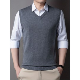 Mens Stylish Casual Knitted Wool Vest - Fashionable V-Neck, Sleeveless Thermal Jacket for Autumn & Winter - Perfect Insulating Layer, Versatile Tank Top Alternative