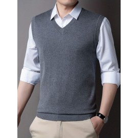 Mens Stylish Casual Knitted Wool Vest - Fashionable V-Neck, Sleeveless Thermal Jacket for Autumn & Winter - Perfect Insulating Layer, Versatile Tank Top Alternative