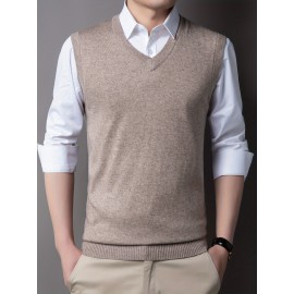 Mens Stylish Casual Knitted Wool Vest - Fashionable V-Neck, Sleeveless Thermal Jacket for Autumn & Winter - Perfect Insulating Layer, Versatile Tank Top Alternative