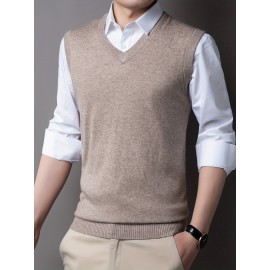Mens Stylish Casual Knitted Wool Vest - Fashionable V-Neck, Sleeveless Thermal Jacket for Autumn & Winter - Perfect Insulating Layer, Versatile Tank Top Alternative