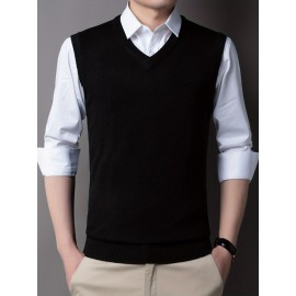 Mens Stylish Casual Knitted Wool Vest - Fashionable V-Neck, Sleeveless Thermal Jacket for Autumn & Winter - Perfect Insulating Layer, Versatile Tank Top Alternative