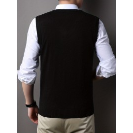 Mens Stylish Casual Knitted Wool Vest - Fashionable V-Neck, Sleeveless Thermal Jacket for Autumn & Winter - Perfect Insulating Layer, Versatile Tank Top Alternative