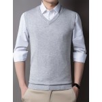 Mens Stylish Casual Knitted Wool Vest - Fashionable V-Neck, Sleeveless Thermal Jacket for Autumn & Winter - Perfect Insulating Layer, Versatile Tank Top Alternative
