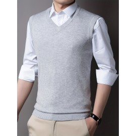 Mens Stylish Casual Knitted Wool Vest - Fashionable V-Neck, Sleeveless Thermal Jacket for Autumn & Winter - Perfect Insulating Layer, Versatile Tank Top Alternative
