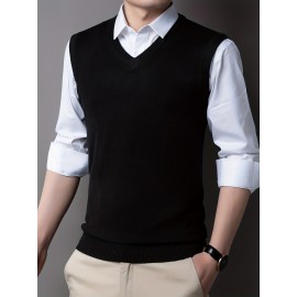 Mens Stylish Casual Knitted Wool Vest - Fashionable V-Neck, Sleeveless Thermal Jacket for Autumn & Winter - Perfect Insulating Layer, Versatile Tank Top Alternative