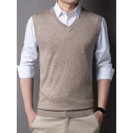 Mens Stylish Casual Knitted Wool Vest - Fashionable V-Neck, Sleeveless Thermal Jacket for Autumn & Winter - Perfect Insulating Layer, Versatile Tank Top Alternative