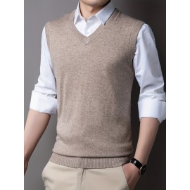 Mens Stylish Casual Knitted Wool Vest - Fashionable V-Neck, Sleeveless Thermal Jacket for Autumn & Winter - Perfect Insulating Layer, Versatile Tank Top Alternative