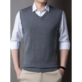 Mens Stylish Casual Knitted Wool Vest - Fashionable V-Neck, Sleeveless Thermal Jacket for Autumn & Winter - Perfect Insulating Layer, Versatile Tank Top Alternative