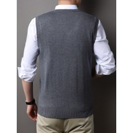 Mens Stylish Casual Knitted Wool Vest - Fashionable V-Neck, Sleeveless Thermal Jacket for Autumn & Winter - Perfect Insulating Layer, Versatile Tank Top Alternative