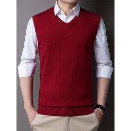 Mens Stylish Casual Knitted Wool Vest - Fashionable V-Neck, Sleeveless Thermal Jacket for Autumn & Winter - Perfect Insulating Layer, Versatile Tank Top Alternative
