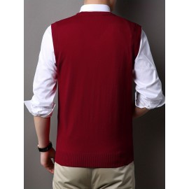 Mens Stylish Casual Knitted Wool Vest - Fashionable V-Neck, Sleeveless Thermal Jacket for Autumn & Winter - Perfect Insulating Layer, Versatile Tank Top Alternative