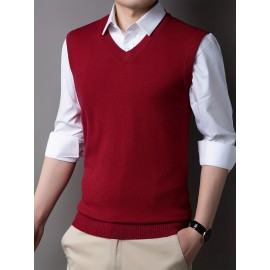 Mens Stylish Casual Knitted Wool Vest - Fashionable V-Neck, Sleeveless Thermal Jacket for Autumn & Winter - Perfect Insulating Layer, Versatile Tank Top Alternative