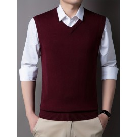 Mens Stylish Casual Knitted Wool Vest - Fashionable V-Neck, Sleeveless Thermal Jacket for Autumn & Winter - Perfect Insulating Layer, Versatile Tank Top Alternative