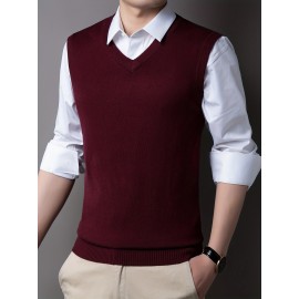 Mens Stylish Casual Knitted Wool Vest - Fashionable V-Neck, Sleeveless Thermal Jacket for Autumn & Winter - Perfect Insulating Layer, Versatile Tank Top Alternative