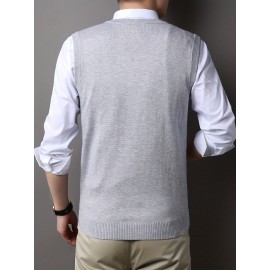 Mens Stylish Casual Knitted Wool Vest - Fashionable V-Neck, Sleeveless Thermal Jacket for Autumn & Winter - Perfect Insulating Layer, Versatile Tank Top Alternative